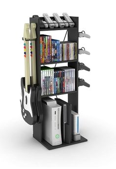 an image of a book shelf with dvd's and video games on the shelves