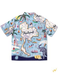 Hawaii Shirt showcasing iconic landmarks across Thailand, perfect for summer travel. The back of the shirt features a detailed map of Thailand, highlighting various provinces. Made from high-quality Rayon fabric with meticulous craftsmanship, this shirt is designed to spread joy during the Songkran festival "Authentic Natural Rayon Hawaiian Shirt - Exclusive for Etsy's Worldwide Wanderers" Authentic Button Size Fits Regular Models Exquisitely Chain Stitched by World-Class Craftsmen of Thailand Made in Thailand Size : XS, S, M, L, XL,2XL (After Laundry)   inch   XS : Shoulder 16" // Chest 19" // Length 26" S : Shoulder 17" // Chest 20" // Length 26.5" M : Shoulder 18" // Chest 21" // Length 27.5" L : Shoulder 19" // Chest 22" // Length 28.5" XL : Shoulder 20" // Chest 24" // Length 29.5" 2X Summer Travel Cotton Shirt, Summer Travel Cotton T-shirt, Cotton T-shirt For Travel In Summer, Cotton T-shirt For Summer Travel, Summer Travel Cotton Tops, Casual Summer Travel T-shirt, Summer Cotton Top For Travel, Short Sleeve T-shirt For Summer Travel, Casual Short Sleeve Travel Tops