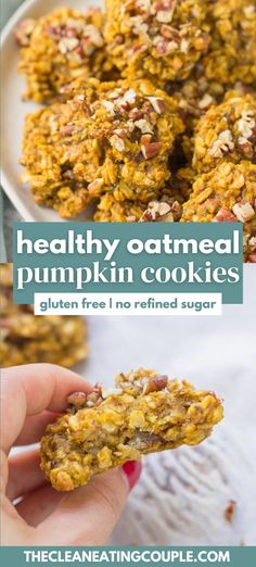 healthy oatmeal pumpkin cookies with text overlay