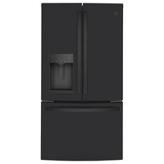 a black refrigerator freezer with the door open