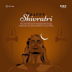 a poster with the words happy shivratri written in white on an orange background