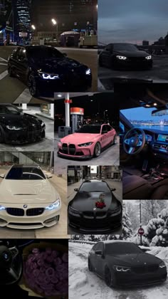 a collage of photos with different cars in it