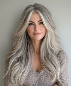 🍃 Glamorous Grey Blonde Hair Long Hairstyles for Women Over 60 Inspiration 💅💫 Gray Hair With Blonde Highlights, Dream Hair Long, Gray Blonde Hair, Greyish Blonde Hair, Blonde Silver Hair, Blonde And Grey Hair, Long Grey Hair, Hair Long Hairstyles, Blonde Hair Long