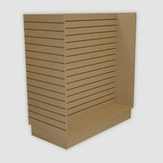 a brown cardboard box with vertical slats on the sides and horizontal slats on the top