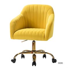 MATERIAL:upholstery over arch wood and metal frame; foam padding; metal base with rollers.. IT IS ADJUSTABLE: This modern chair with adjustable height has a 360-degree swivel mechanism.. ELEGANT: The fabric and ribbed upholstery detailing of this swivel chair add an elegant flair to your home office.. 14 Karat Home Yellow Contemporary Ergonomic Adjustable Height Swivel Polyester Executive Chair | CHDT0084-YELLOW Most Comfortable Chair, Velvet Office Chair, Contemporary Office Chairs, Swivel Office Chair, Chair Height, Executive Chair, Office Desk Chair, Swivel Seating, Home Office Chairs