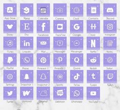 the purple and white icon set is displayed in this screenshote image, which includes icons