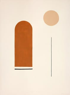 an abstract painting with brown and white shapes on a white background, including a round object