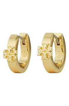 Add a dash of classic elegance to your look with these polished silvertone earrings adorned with the iconic double-T logo. 1/2 hoop diameter; 1/8" width Goldtone plate Imported Gold Snake Jewelry, Fantasy Earrings, Preppy Jewelry, Tory Burch Kira, Snake Jewelry, Jewelry Accessories Ideas, Snake Earrings, Jewelry Essentials, Stacked Jewelry