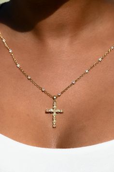 Introducing the “Chosen Crystal Cross Necklace” from the exclusive Solstress “Favored” collection. This luxurious one-of-a-kind necklace is handcrafted with meticulous attention to detail, featuring a 20” 18k gold chain adorned with premium pavé diamonds. At its heart, a sparkling pavé-studded gold cross adds an extra touch of elegance and brilliance. The Chosen Crystal Cross Necklace is a stunning symbol of faith and sophistication, perfect for elevating any ensemble with its timeless beauty and radiant charm. Luxury Polished Cross Necklace, Luxury Gold Cross Diamond Necklace, Big Cross Necklace, Big Cross, 18k Gold Chain, Crystal Cross, The Chosen, Anklet Bracelet, Gold Cross