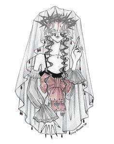 a drawing of a woman in a wedding dress