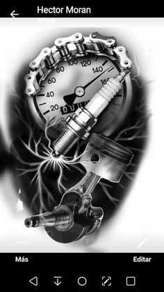 a black and white photo of a speedometer on a cell phone with the caption's name below it