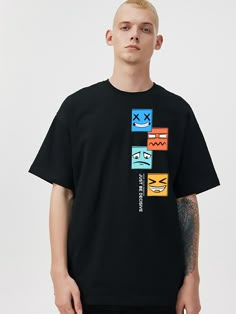 Preto Casual Collar Manga Curta Tecido Desenho Animado,Slogan  Embellished Elasticidade Baixa Verão Tops Masculino Nasa Kids, Streetwear Tshirt Design, Cool Shirt Designs, Shirt Logo Design, Drop Shoulder Tee, Men Stylish Dress, Typography Tshirt, Streetwear Men Outfits, Streetwear Tshirt