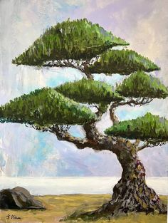 a painting of a tree in the middle of nowhere