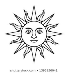 the sun is drawn in black and white on a white background, it appears to be for