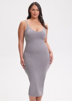 Shipped by She Waisted Refer to size chart on product for accurate sizing Built-in shapewear panel. 360 degree compression material in the abdominal. Adjustable straps with a v neckline. Built-in removable bra pads for bra-free style. Shapewear Dress, Strappy Midi Dress, Grey Maxi Dress, Bra Pads, Dress Order, Compression Fabric, V Neckline, Padded Bras, British Indian