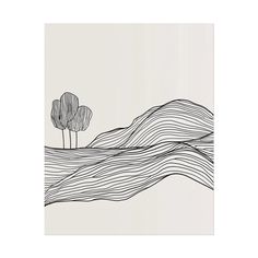 a drawing of two trees on top of a hill