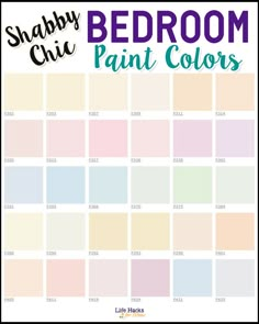 the shabby chic bedroom paint colors poster is shown in purple, pink and blue