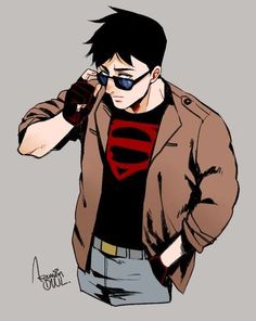 a drawing of a young man with sunglasses and a jacket on talking on a cell phone