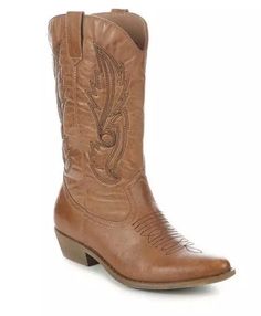 Western vibes and good times are all that's allowed when you're in the Gaucho cowboy boots by Coconuts®. Faux leather upper Easy pull-on entry Approx. 1 1/2 inch block heel Approx. 10 1/2 inch shaft height Approx. 13 1/2 inch circumference Classic pointed toe Padded insole for added comfort Lightweight and durable TPR outsole Western inspired stitching details for added style Western Wide Calf Faux Leather Boots, Western Boots In Faux Leather Medium Width, Western Faux Leather Boots, Western Style Faux Leather Mid-calf Boots, Brown Snip Toe Mid-calf Boots For Spring, Spring Brown Snip Toe Mid-calf Boots, Spring Brown Mid-calf Snip Toe Boots, Western Style Faux Leather Mid-calf Boots For Spring, Brown Wide Calf Western Mid-calf Boots