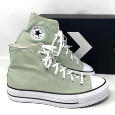 Converse Ctas Lift Platform Women's Sneakers Canvas Light Green High Top A03541c Brand New With Box! 100% Authentic! The Platform High Top You Love, Sized Down For Your Little. With The Same Double-Stacked Sole And Classic Chuck Taylor All Star Design Elements, Like A Diamond Pattern Toe Bumper And Rubber Toe Cap. Fresh Color Elevates Their Attitude And Outlook On Classic Canvas. High-Top Platform Sneaker With Canvas Upper Smartfoam Sockliner For Comfort Updated In One Of The Season's Top Colors Seafoam Green Shoes, Sage Green Shoes, Sage Green Converse, Hightop Platform Converse, Pastel Converse, Light Green Shoes, Green Converse High Tops