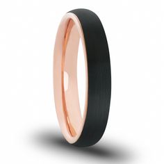 Women's Black and Rose Gold Wedding Band Black And Rose Gold Wedding, Rose Gold Interior, Girl Goals, Ring Engraving, Black And Rose Gold