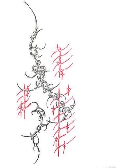 the chinese writing is written in red and black ink on a white background with an intricate design