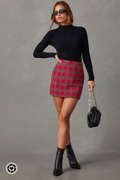 Holiday Outfits For Teens, Teen Style, Holiday Outfits Christmas, Cute Christmas Outfits, Christmas Outfits Women, Holiday Outfit, Jingle All The Way, Plaid Mini Skirt, Holiday Looks