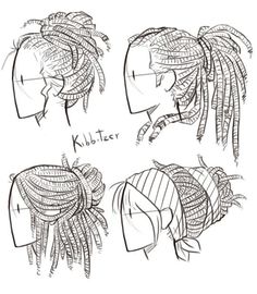 four different views of the same woman's head with braids on her hair