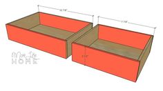 two red drawers are shown with measurements for each drawer