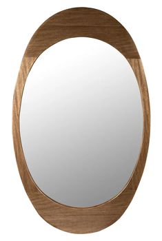 a round wooden mirror on a white background