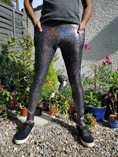 WAS £49.99 NOW £34.99!! Introducing our premium men's leggings, made from super sparkly holographic spandex. When the light catches these a million different colours cascade off your legs, making you undeniably the centre of attention! We've listened to your needs and have now added the addition of two deep pockets on either side for you to keep all of your essentials in. An elastic free waistband has also been added in for a more sleek, smooth and comfortable finish - ideal for festivals, night Mens Leggings, Listening To You, Outfits With Leggings, Fancy Dress, Bristol, Snug Fit, Black Men, Cape, Spandex