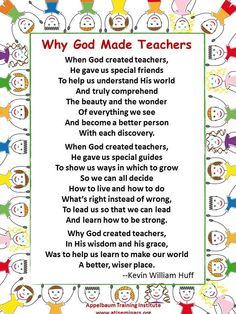 a poem with children's faces and the words, why god made teachers?