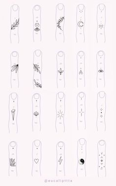 an illustrated drawing of different types of fingernails with arrows and leaves on them