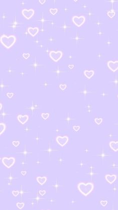 many small hearts are scattered on a light purple background with white stars and sparkles