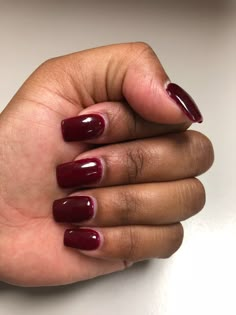 Short Red Wine Nails, Cherry Red Nails On Brown Skin, Red Nails On Dark Skin Women, Red Wine Nail Color, Dark Red Nails Brown Skin, Cherry Red Gel Nails, Red Manicure Black Women, Dark Bordeaux Nails