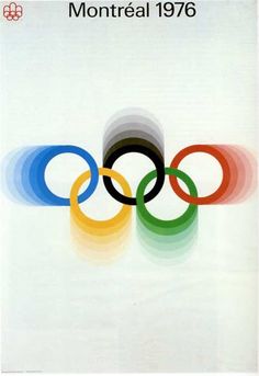 an olympic poster with the rings in different colors on it's back cover, which reads montreal 1970