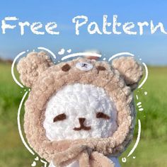 a teddy bear with the caption free pattern on it's face and eyes