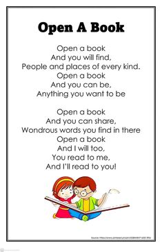 an open book with two children sitting on it and the words open a book above them