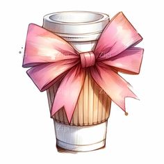 a coffee cup with a pink bow on it