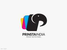 the logo for print with feel, which is designed to look like an elephant's head