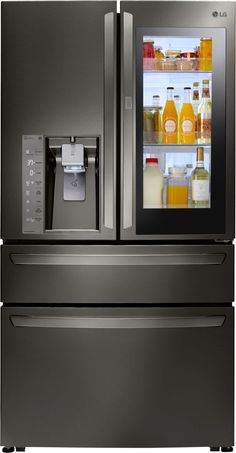 Black Stainless Refrigerator, Door In Door Refrigerator, Fridge Lg, Smart Fridge, Smart Kitchen, French Doors Interior, French Interior, Wood Doors Interior, Interior Barn Doors