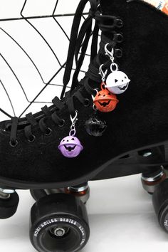 Large Pumpkin Jingle Bell Roller Skate Charm - Shoe Charm, Zipper Pull, Bag Charm - Choose Your Color Details: ♥ Large Enameled Pumpkin Jingle Bell ♥ Attach anything easily with a lobster claw clasp. Quick to change out if you are on the go! ♥ Measure approx 2" L x 1" w ♥ Mix and match colors! This listing is for 1 charm only. If you would like to purchase more, simply add more quantities/colors to your cart. ♥ Please note, we don't recommend heavy park skating with your charms as you may damage Jingle Bell Accessories, Roller Blades, Goth Shoes, Shoes Aesthetic, Large Pumpkin, Match Colors, Matching Jewelry, Jingle Bell, Roller Derby