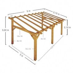 an image of a wooden pergolan with measurements for the top and bottom sections