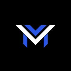 the letter m in blue and white on a black background, with an arrow at the bottom