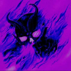 a purple background with a black cat on it's face and flames in the foreground