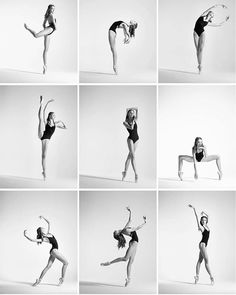 an iphone photo collage with multiple photos of a woman in black leotards