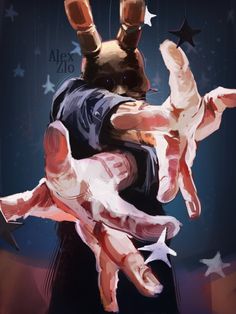 a painting of two people holding each other in the air with stars around them and an american flag behind them