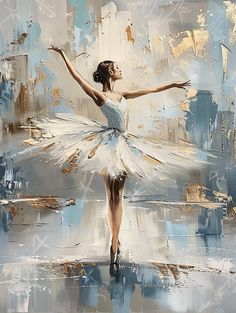 a painting of a ballerina in white dress