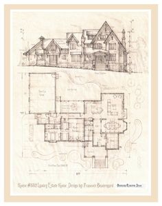 an architectural drawing shows the floor plan for a home with three levels and four rooms