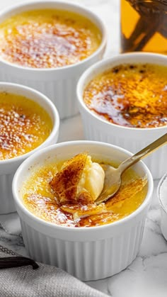 a spoon full of creme brulee soup with the title above it reads, the scream line classic creme brule